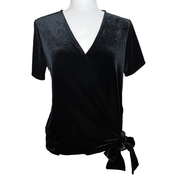 Ann Taylor Black Velvet Wrap Top Size Small - Picture 2 of 6